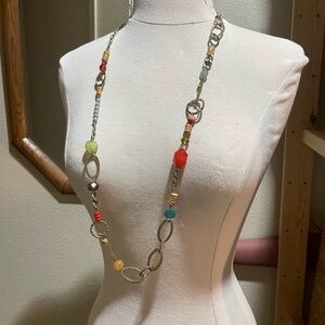 Vintage multi stone gemstone gold 40” necklace